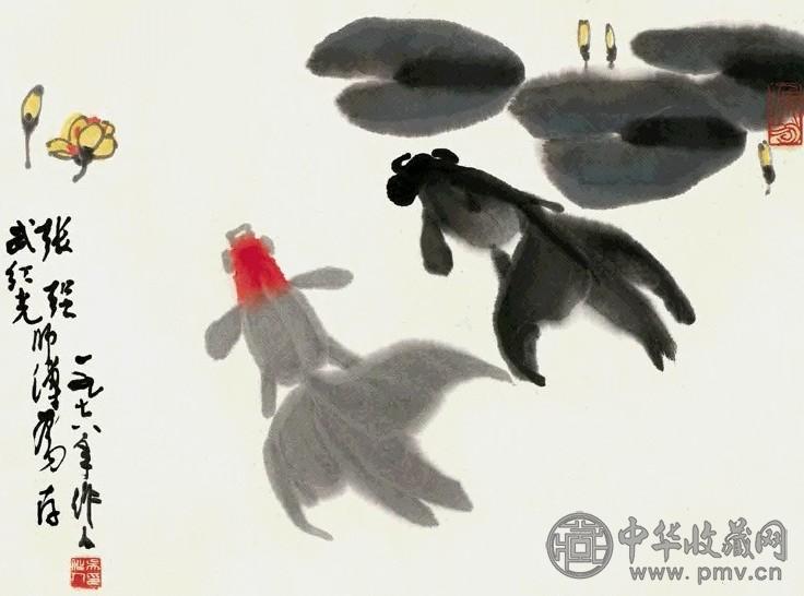 近现代 吴作人 荷塘鱼戏图 镜心