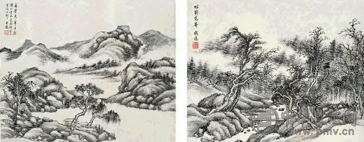 顾麟士 山水(2张) 镜心 水墨