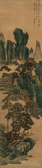 杨晋 清 泛舟图 立轴 设色绢本