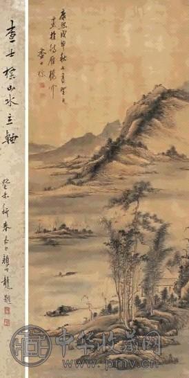 查士标 山水 立轴 设色绢本