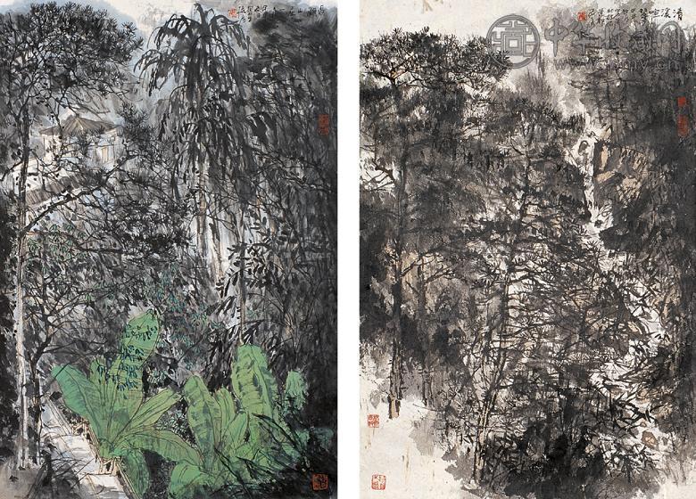 张彦 山水 镜心(4开选2) 设色纸本