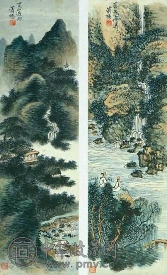现代 萧愻 山水 镜心(2幅)