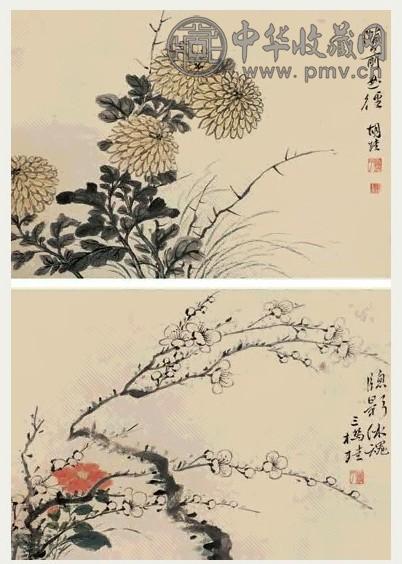 胡锡珪 花卉 册页(8开) 设色纸本
