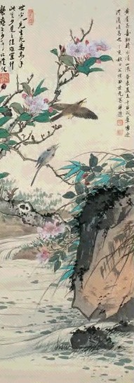 田世光 1947年作 花鸟 立轴 设色纸本