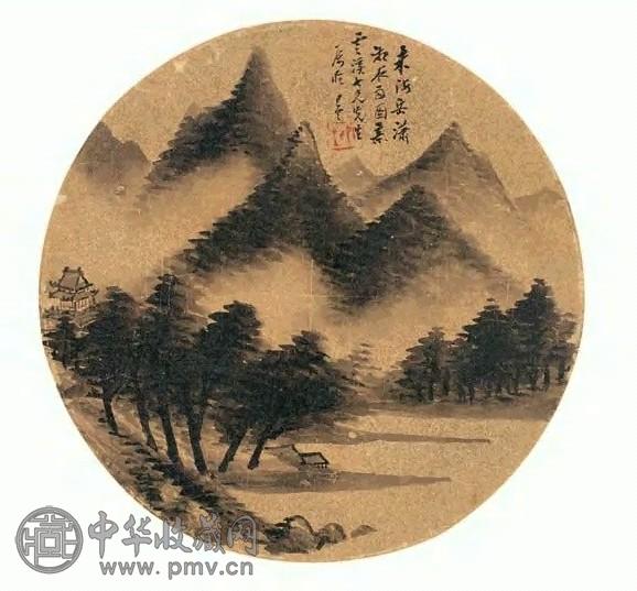 朱昂之 潇湘夜雨图 扇面 水墨金笺