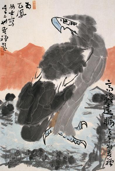 李苦禅 高瞻远瞩 立轴 设色纸本