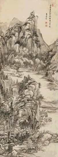 王原祁 乙亥(1695年)作 山水 立轴 水墨纸本