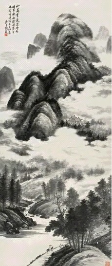 陶冷月 烟雨云深图 轴 纸本墨色