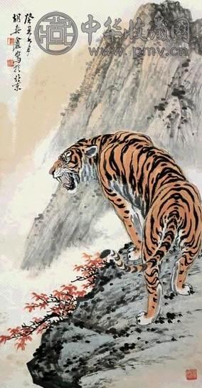 胡爽庵 1973年作 虎啸图 立轴 设色纸本