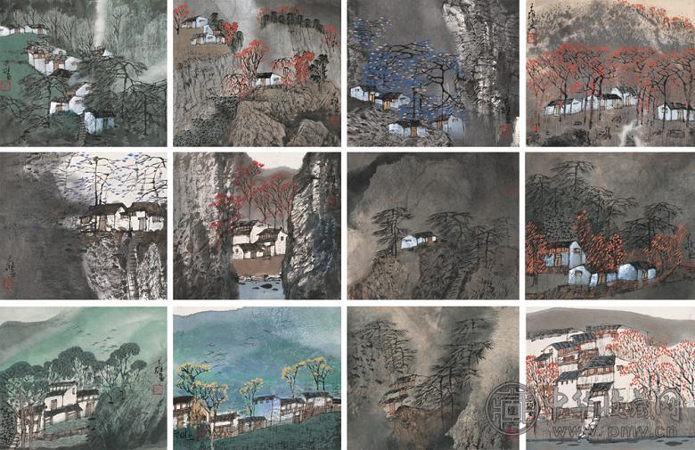 蔡天雄 山水小品(12帧) 册页 设色纸本