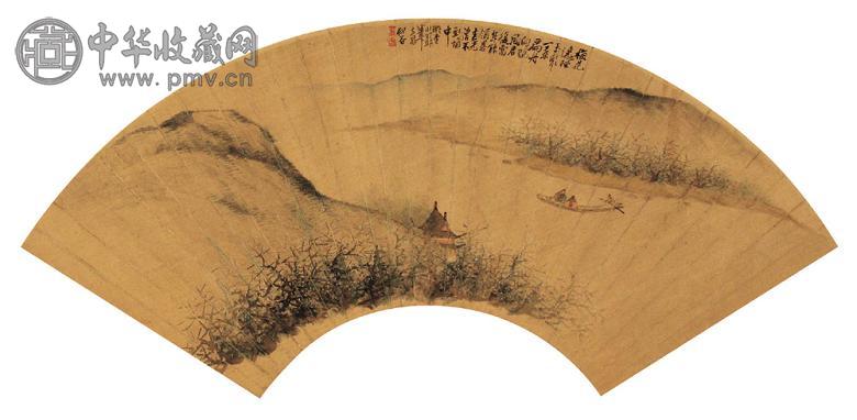 杨柳谷 山水 扇面 设色绢本