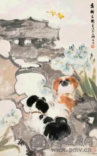 刘旦宅 双犬图 立轴 设色纸本