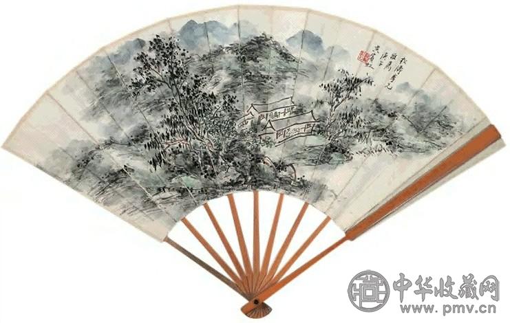 黄宾虹 1930年 山居 成扇 设色纸本