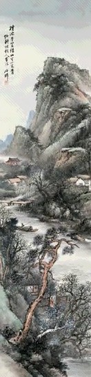 吴石僊 一窗青岭图 立轴 设色纸本