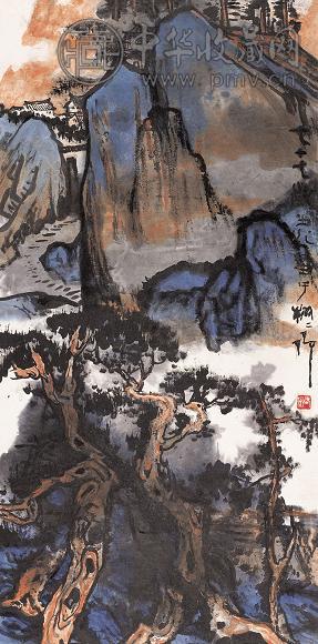 谢之光 1976年作 山居图 立轴 设色纸本