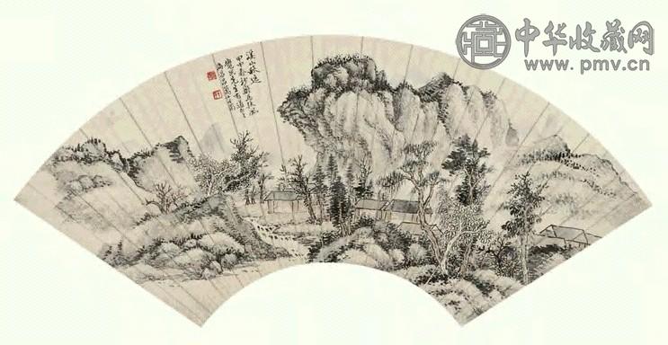 吕万 1944年作 溪山秋逸 扇面 设色纸本