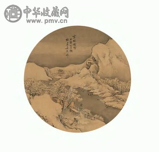 吴穀祥 壬寅(1902年)作 寒林积雪 团扇 设色绢本