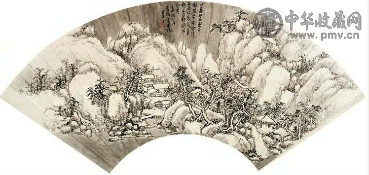 吴待秋 1949年作 蓼滩江雪图 扇面 水墨纸本