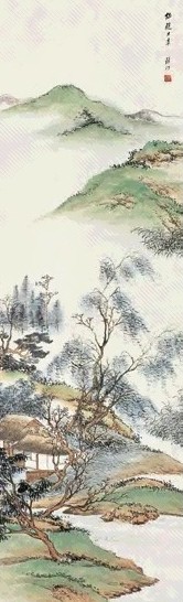 近现代 吴镜汀 仿赵大年山水 轴