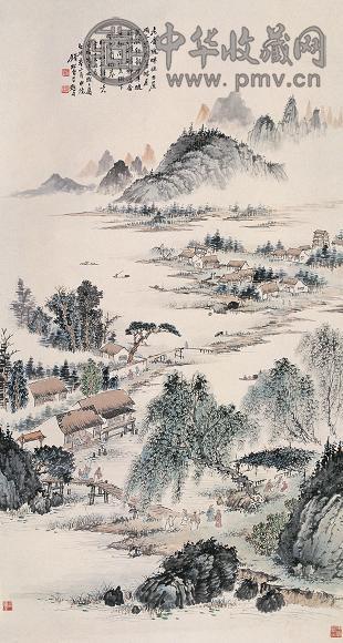 钱松嵒 1942年作 陇畔稻香图 立轴 设色纸本