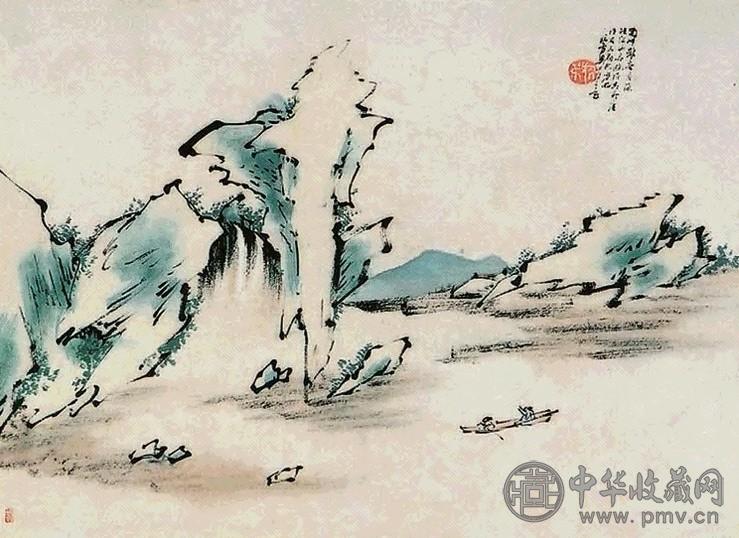 梁于渭 山水人物 镜片 设色纸本