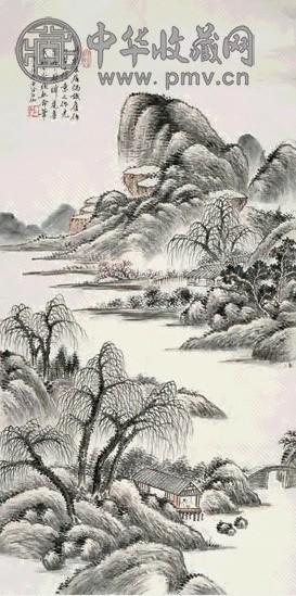 申石伽 江南春读图 立轴 设色纸本