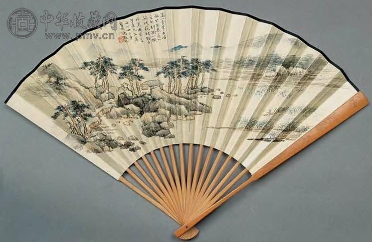 冯超然 1937年作 独钓寒江图 扇面 设色纸本