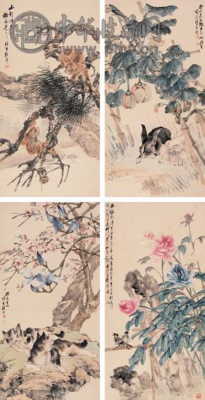 程璋 癸亥(1923年)作 花卉动物(4件) 立轴 设色纸本