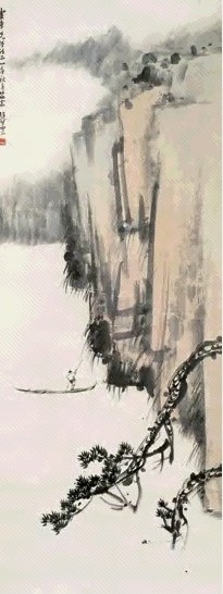 赵望云 1942年 松崖傅舟 立轴 设色纸本