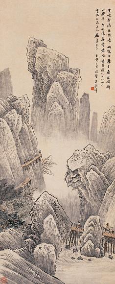 吴穀祥 壬寅(1902年)作 秋山行旅 立轴 设色纸本