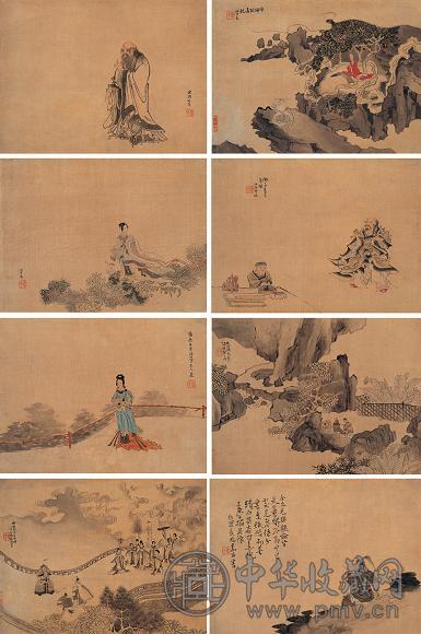 任熊 群仙图册 册页(8开) 设色绢本