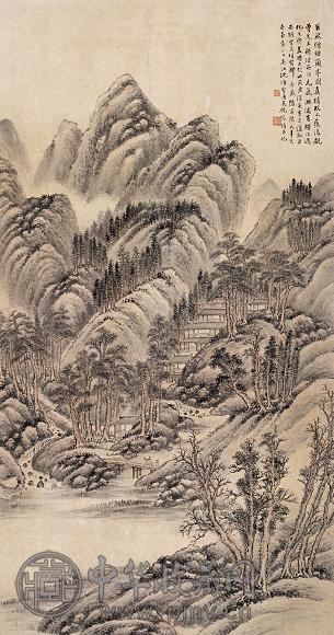 沈塘 兰亭图 立轴 设色纸本