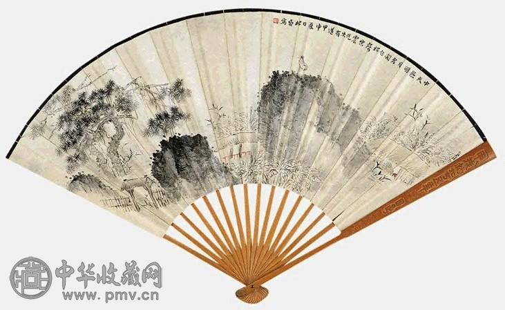 钱松嵒 中天悬明月 成扇