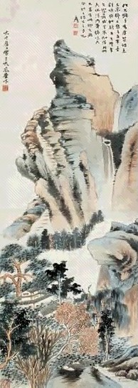 张大千 唐贤诗意图 立轴 设色纸本