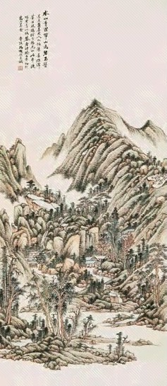 冯超然 1933年作 水青山碧图 立轴 纸本、设色