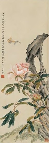 张广 1970年作 双飞图 立轴 设色绢本