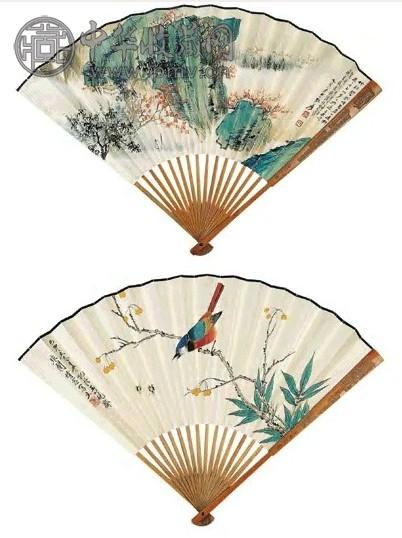 张大千 1935年作 青绿山水 成扇 设色纸本