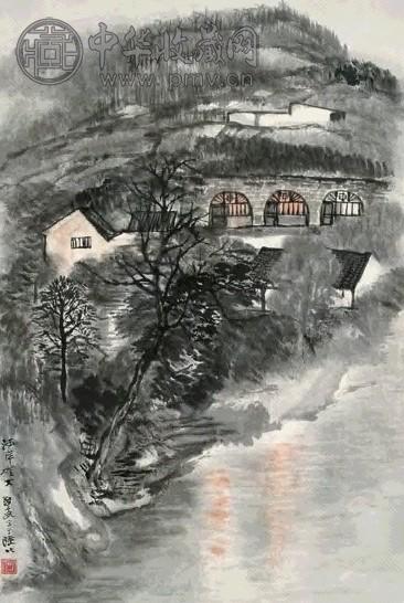 何海霞 河岸灯火 立轴 设色纸本