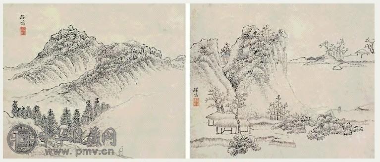 程鸣 山水 册页(8开) 设色纸本