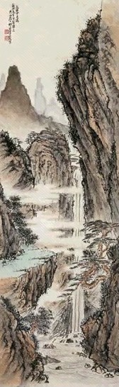 祁崑 1938年作 观瀑图 镜心 设色纸本