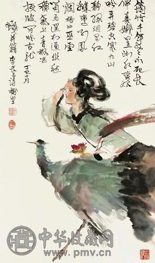 程十发 丁巳(1977年)作 湘妃诗意图 立轴 设色纸本