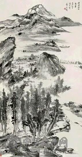 钱瘦铁 1949年作 深山汲水图 立轴 水墨纸本