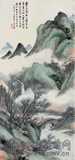 吴子深 丁亥(1947年)作 仿赵仲穆春山访隐图 立轴 设色纸本