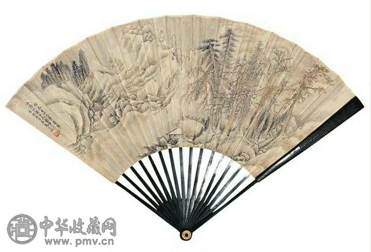 马家桐 1921年作 北山雪霁 扇面 设色纸本