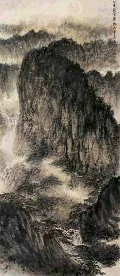 傅抱石 山峦观瀑 立轴 设色纸本