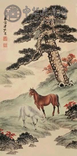 溥佐 双骏图 轴 设色纸本