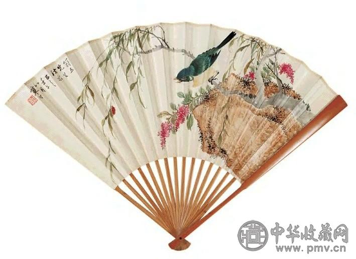 江寒汀 1942年作 鸟虫图 行书 扇面 设色笺本