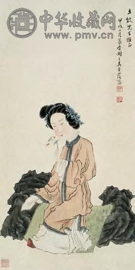 吴青霞 1934年作 执花图 立轴 设色纸本