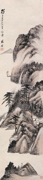 汤涤 独立苍茫自咏诗 立轴 设色纸本