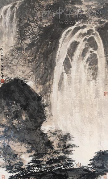 傅抱石 观瀑图 镜心 设色纸本